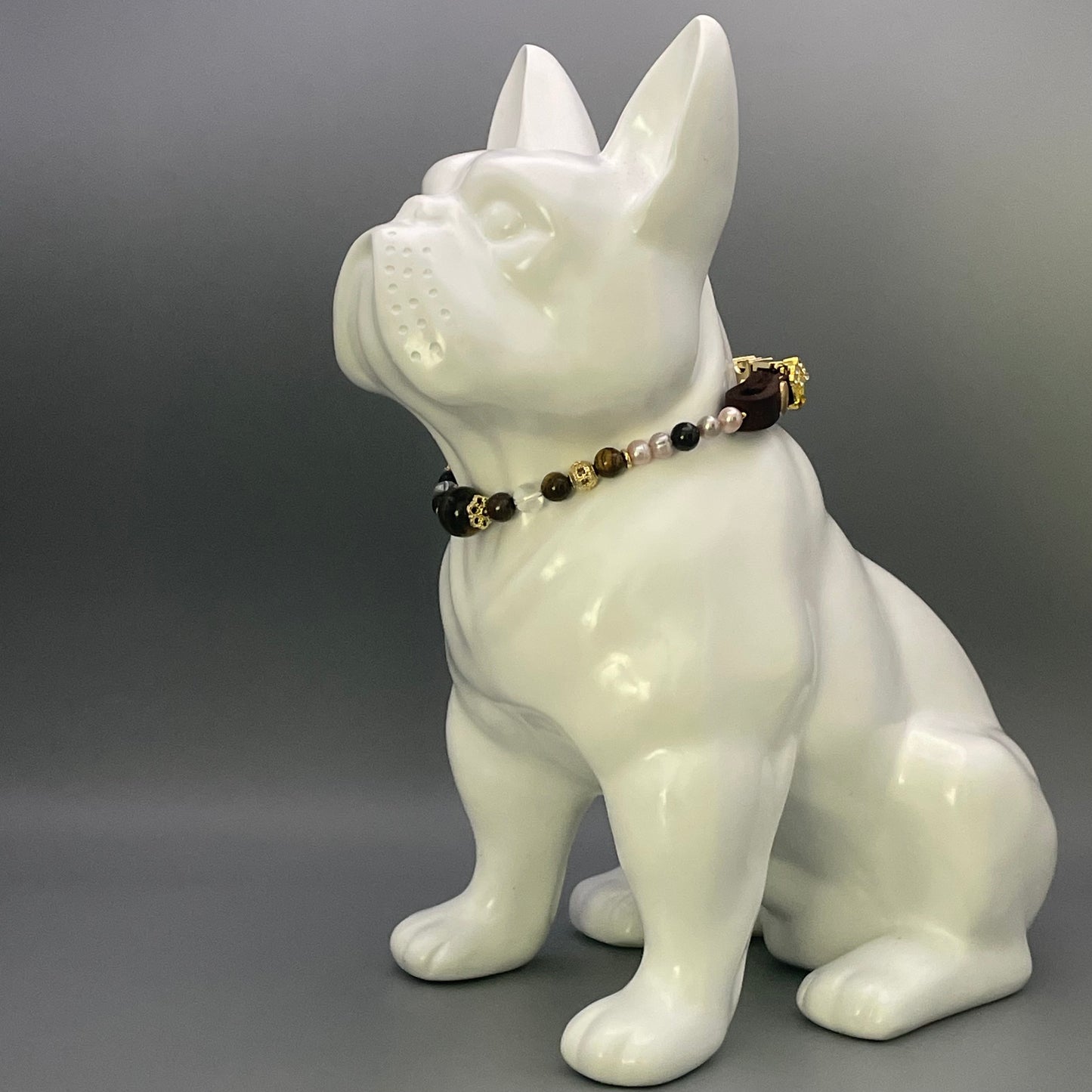 Größe: 30 cm Umfang. Edelstein-Hundehalsband – mit Süßwasserperlen & Tigerauge