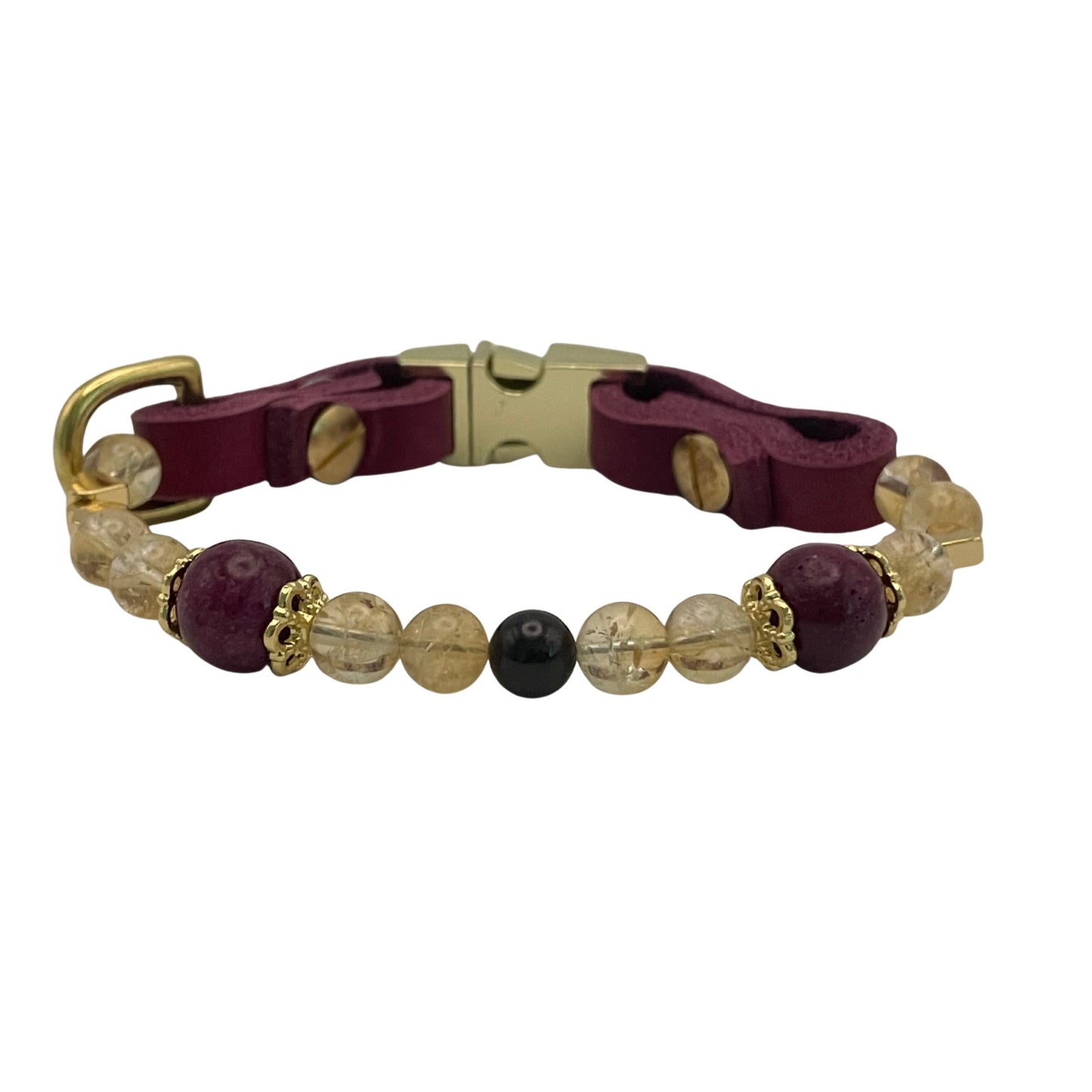 Größe: 26 cm Umfang. Edelstein-Hundehalsband - edel mit Citrin, Rubin und Granat