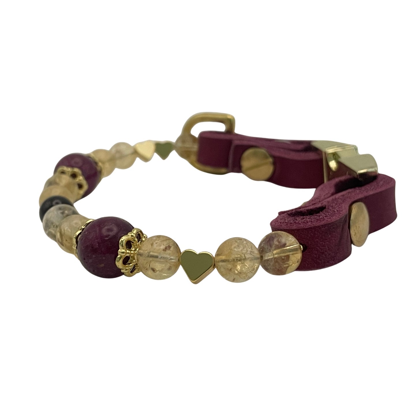 Größe: 26 cm Umfang. Edelstein-Hundehalsband - edel mit Citrin, Rubin und Granat