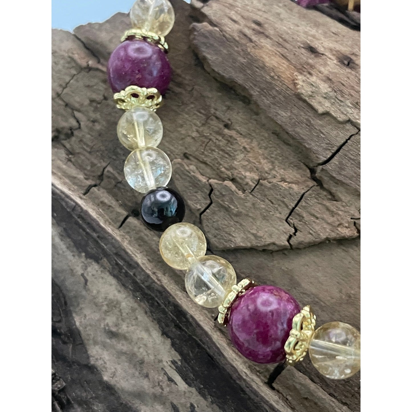 Größe: 26 cm Umfang. Edelstein-Hundehalsband - edel mit Citrin, Rubin und Granat