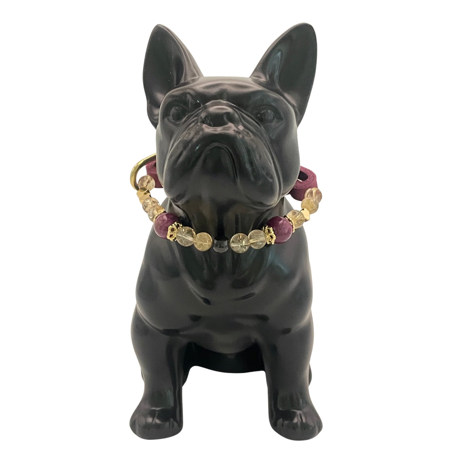 Größe: 26 cm Umfang. Edelstein-Hundehalsband - edel mit Citrin, Rubin und Granat