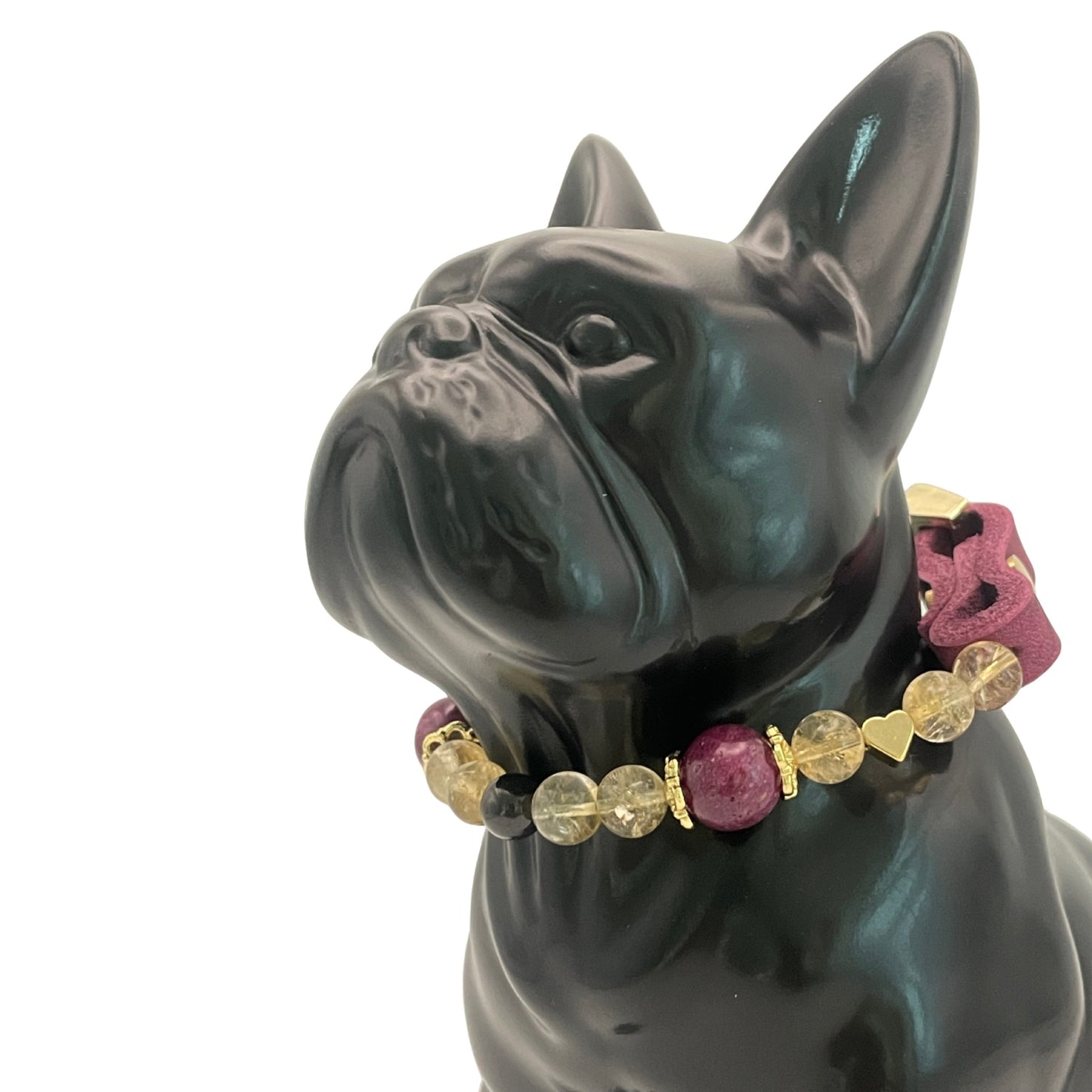 Größe: 26 cm Umfang. Edelstein-Hundehalsband - edel mit Citrin, Rubin und Granat