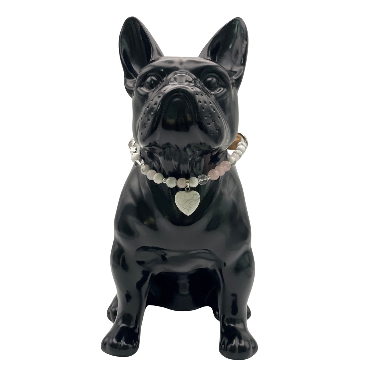 Größe: 31 cm Umfang. Hundehalsband mit Edelsteinen - mit Rosenquarz, Bergkristall und Magnesit