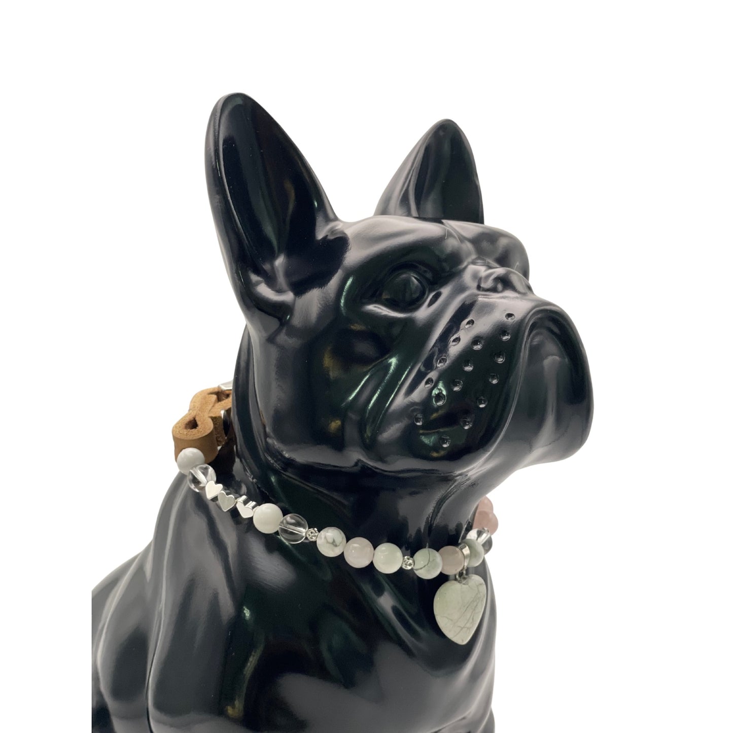 Größe: 31 cm Umfang. Hundehalsband mit Edelsteinen - mit Rosenquarz, Bergkristall und Magnesit