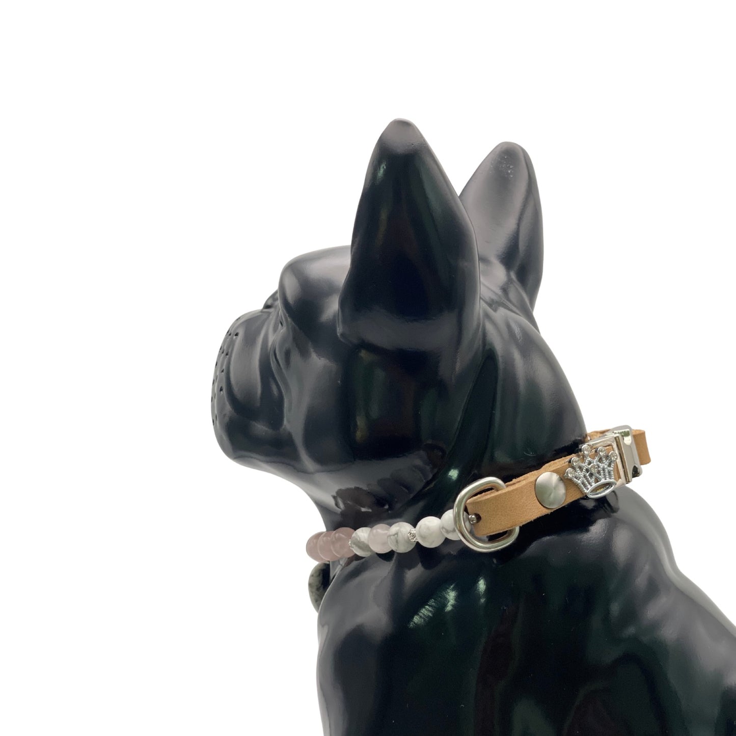 Größe: 31 cm Umfang. Hundehalsband mit Edelsteinen - mit Rosenquarz, Bergkristall und Magnesit