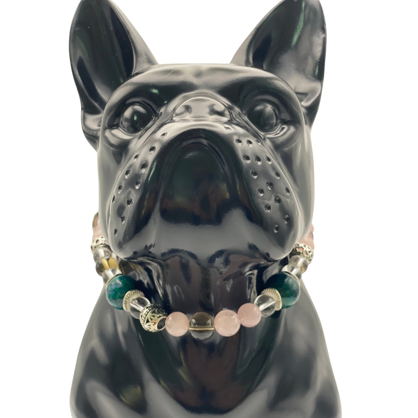 Größe: 30 cm Umfang. Edelstein-Halsband für Hunde - exklusiv & liebevoll gefertigt mit Rosenquarz, Bergkristall und Chrysokoll-Quarz