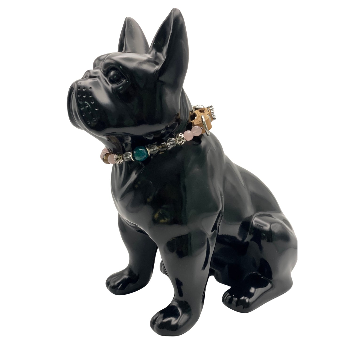 Größe: 30 cm Umfang. Edelstein-Halsband für Hunde - exklusiv & liebevoll gefertigt mit Rosenquarz, Bergkristall und Chrysokoll-Quarz