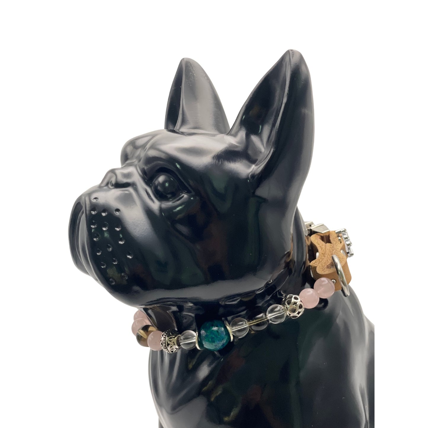 Größe: 30 cm Umfang. Edelstein-Halsband für Hunde - exklusiv & liebevoll gefertigt mit Rosenquarz, Bergkristall und Chrysokoll-Quarz