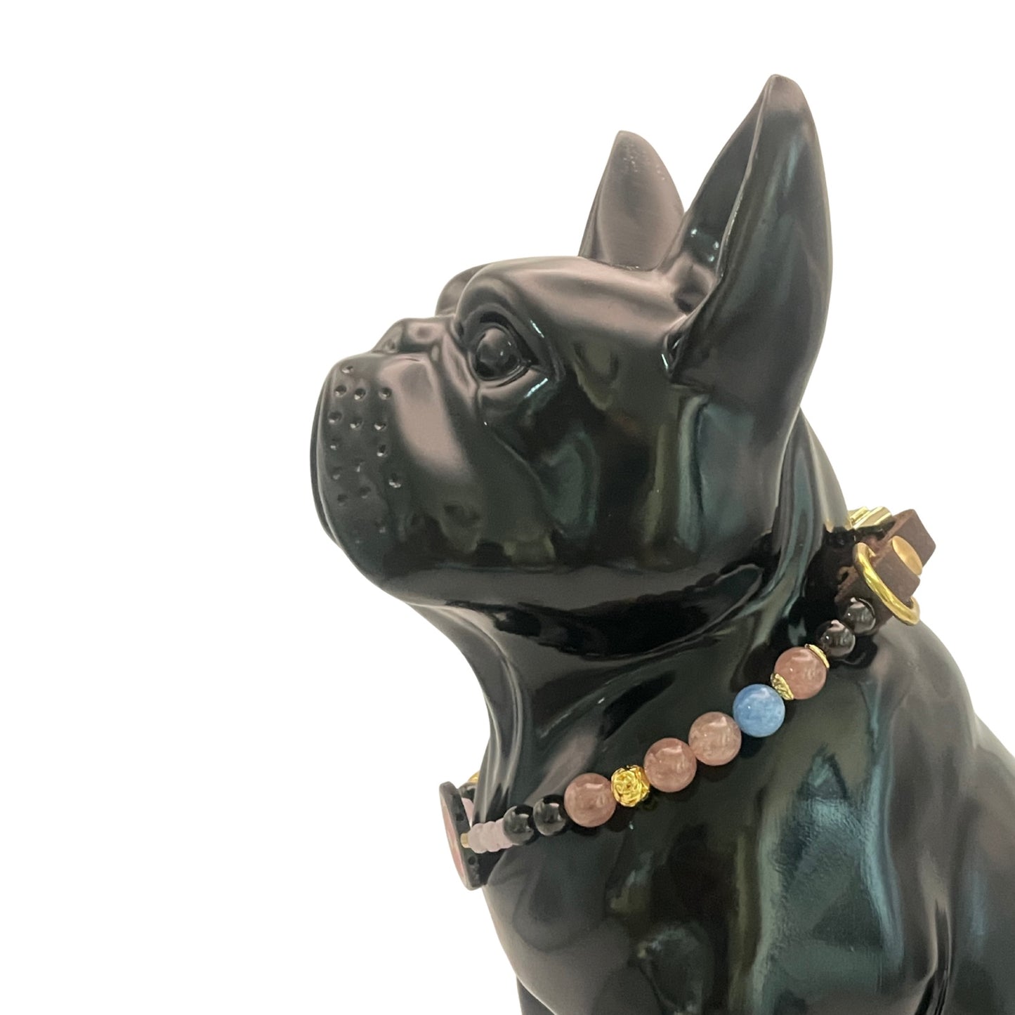 Größe 38 cm Umfang. Einzigartiges Hundehalsband mit echten Edelsteinen - mit Granat, Erdbeerquarz und Aquamarin