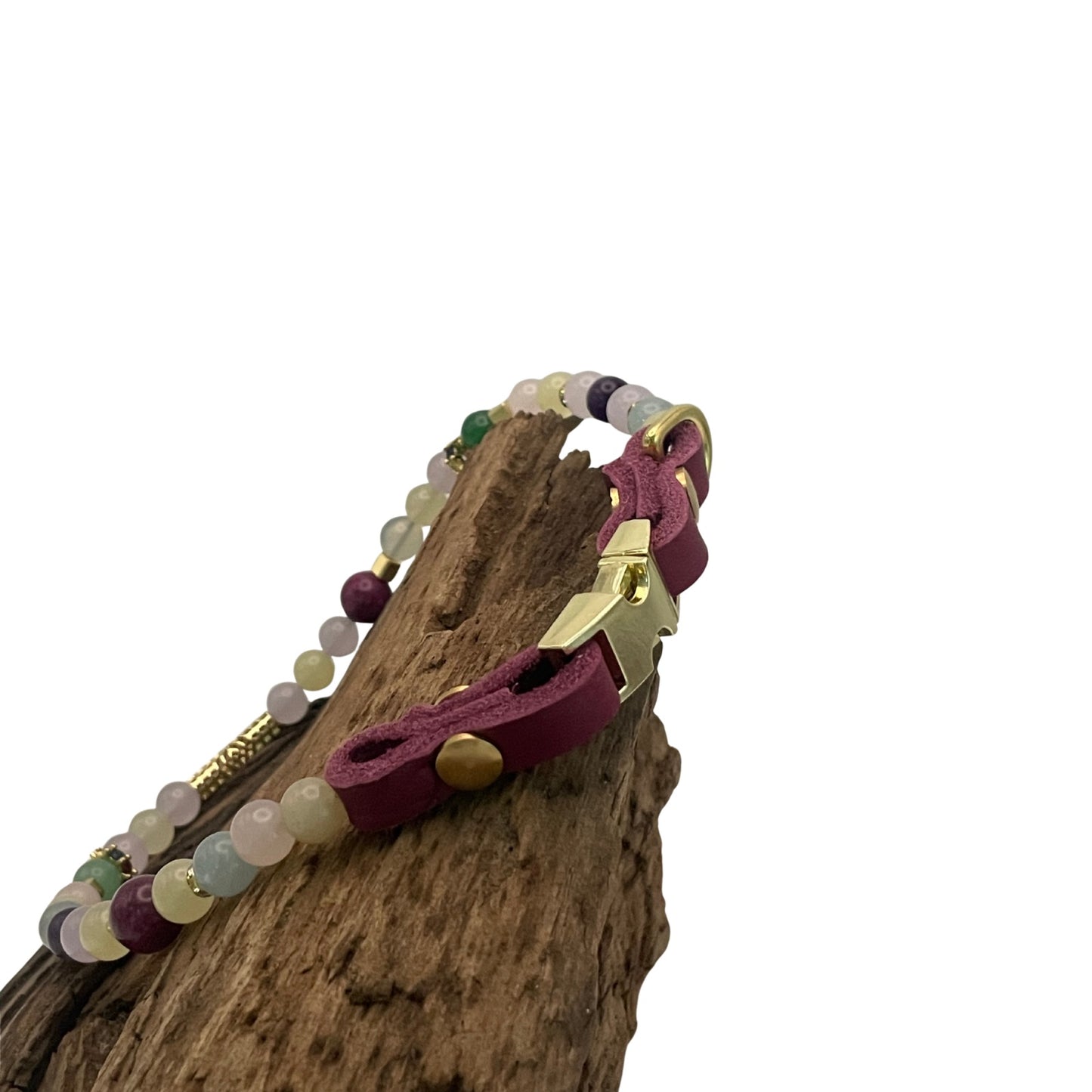 Größe: 47 cm Umfang. Designer - Edelstein - Hundehalsband mit Rubin, Amethyst und Achat