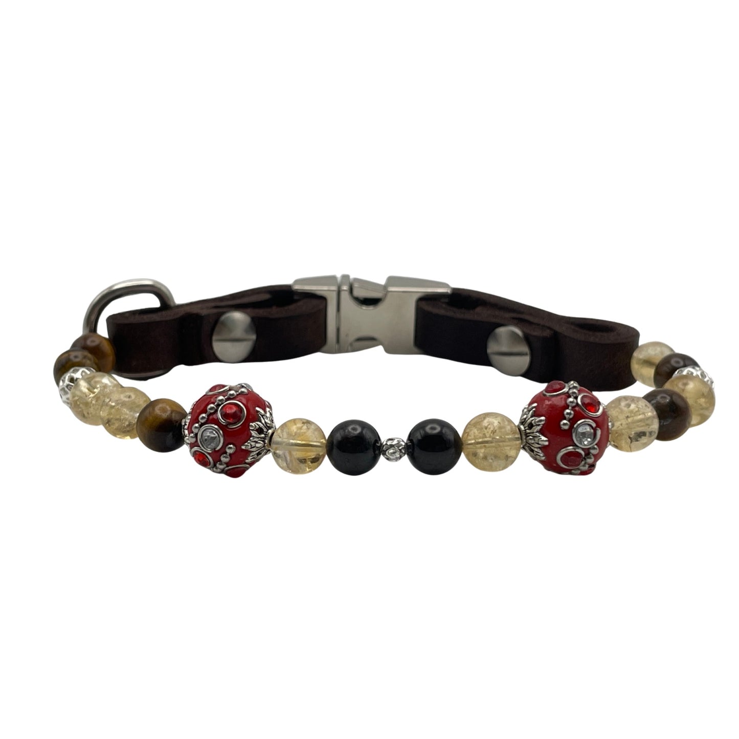 Größe: 28 cm Umfang. Hundehalsband - Edelstein-Design & Luxus vereint mit Tigerauge, Citrin und Granat