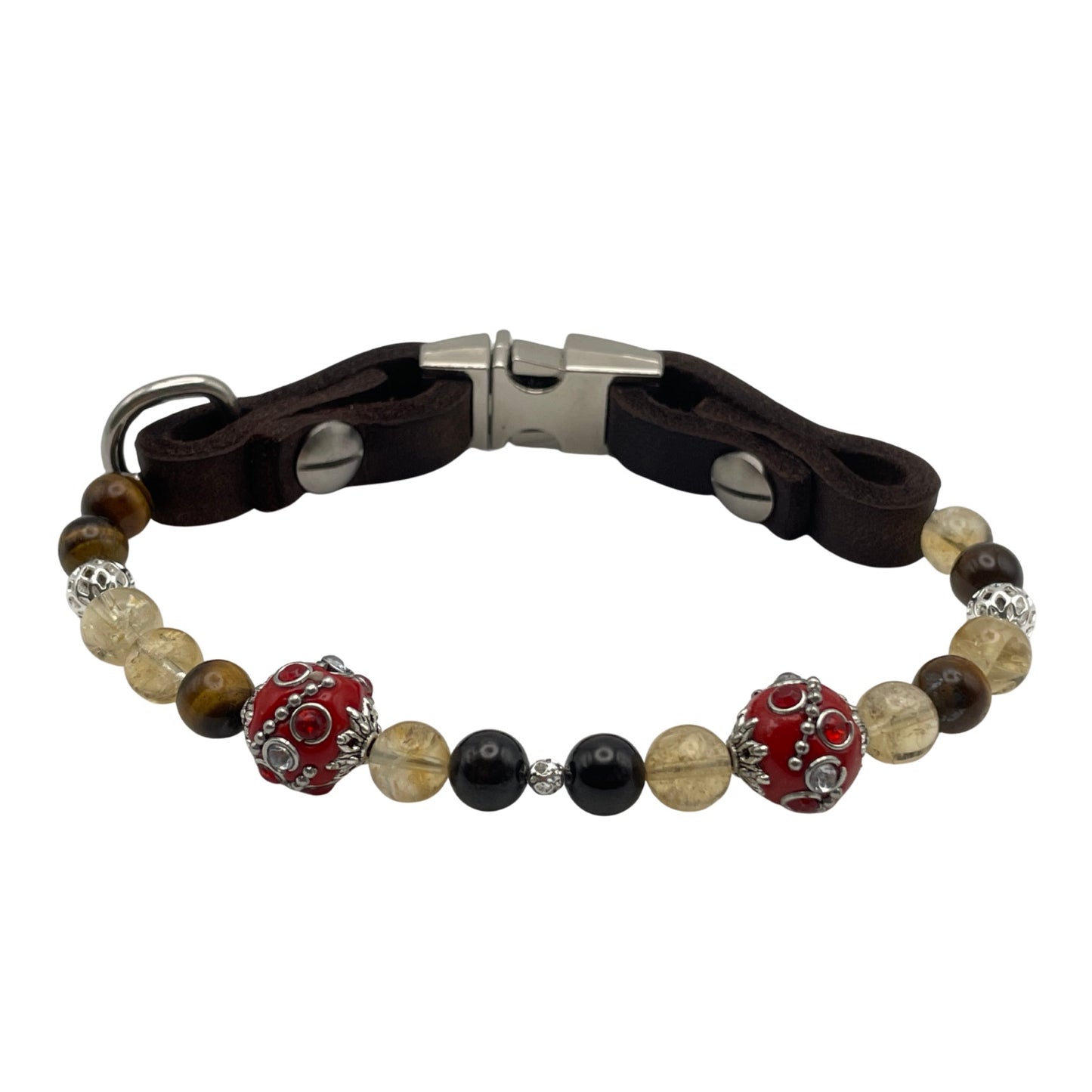 Größe: 28 cm Umfang. Hundehalsband - Edelstein-Design & Luxus vereint mit Tigerauge, Citrin und Granat