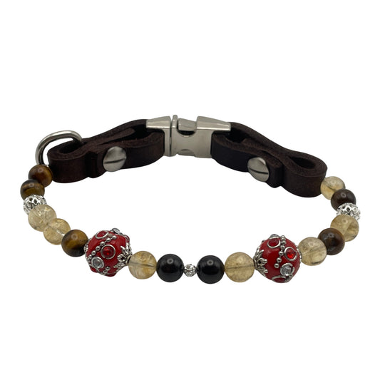 Größe: 28 cm Umfang. Hundehalsband - Edelstein-Design & Luxus vereint mit Tigerauge, Citrin und Granat