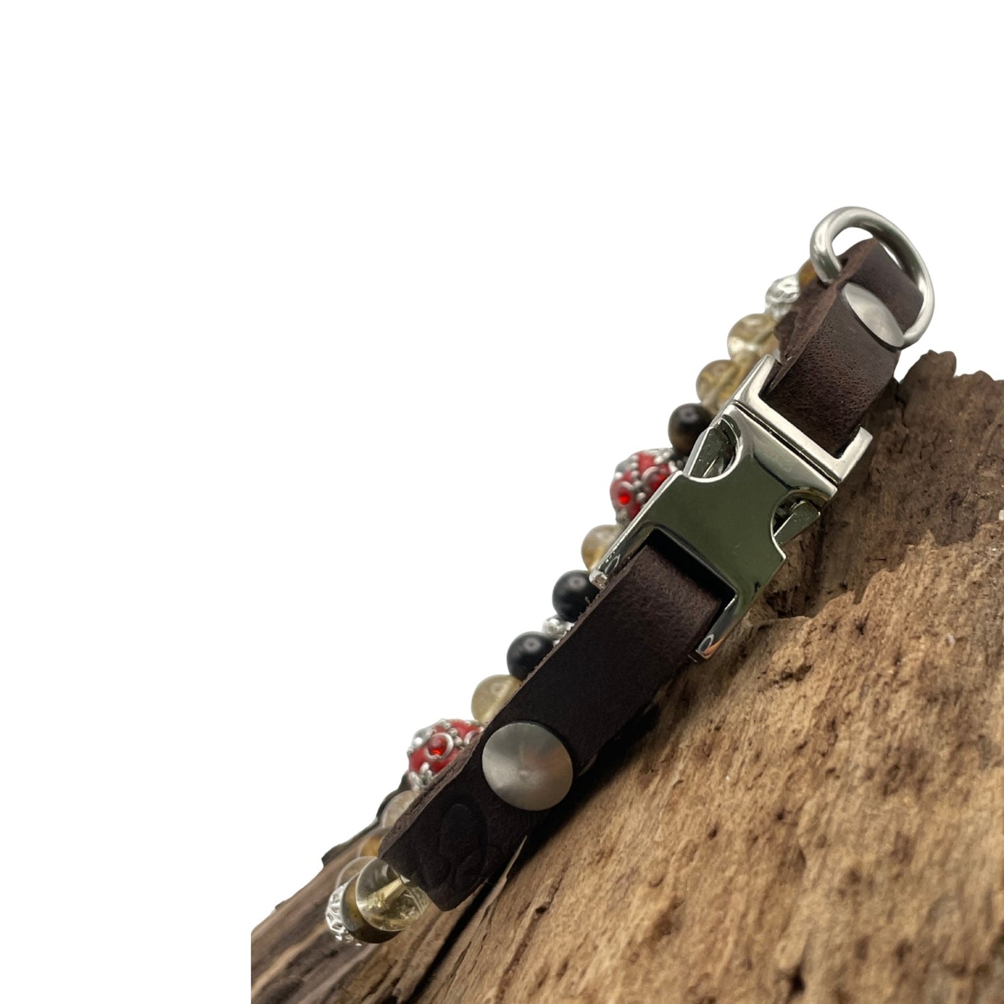 Größe: 28 cm Umfang. Hundehalsband - Edelstein-Design & Luxus vereint mit Tigerauge, Citrin und Granat