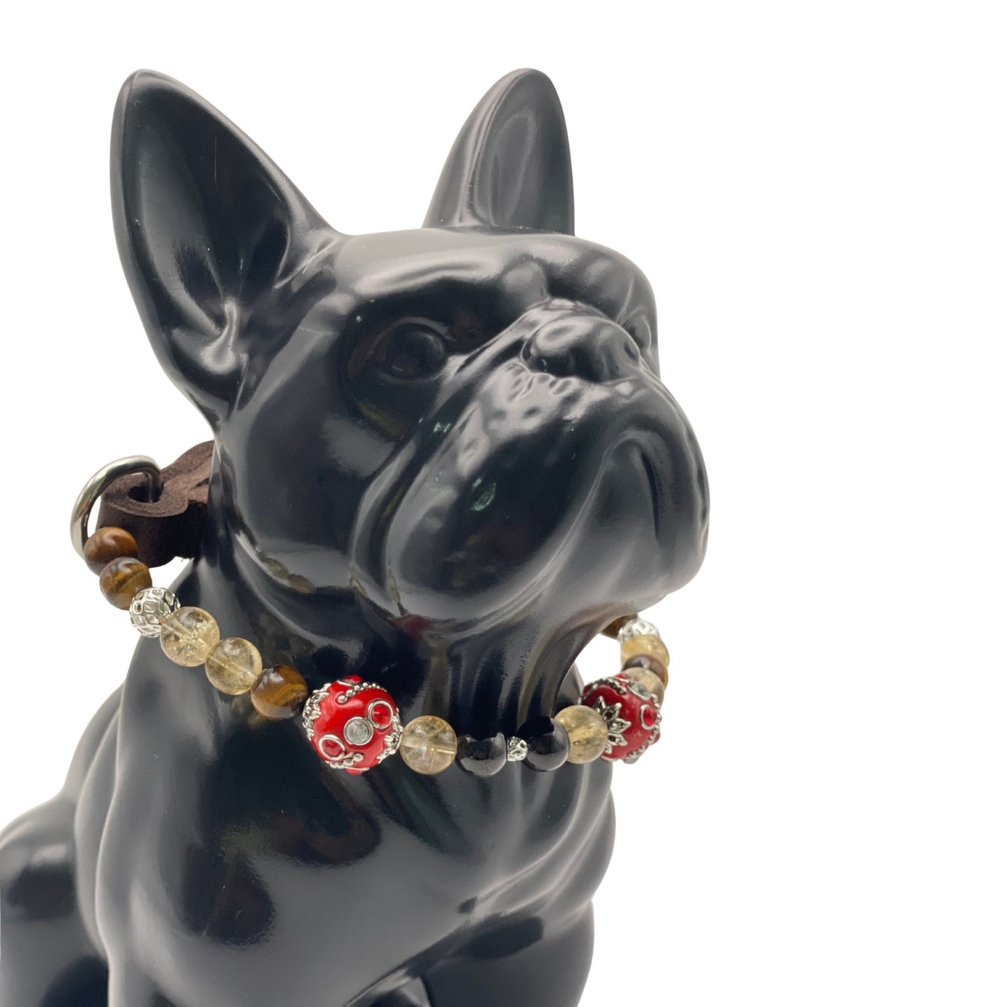 Größe: 28 cm Umfang. Hundehalsband - Edelstein-Design & Luxus vereint mit Tigerauge, Citrin und Granat