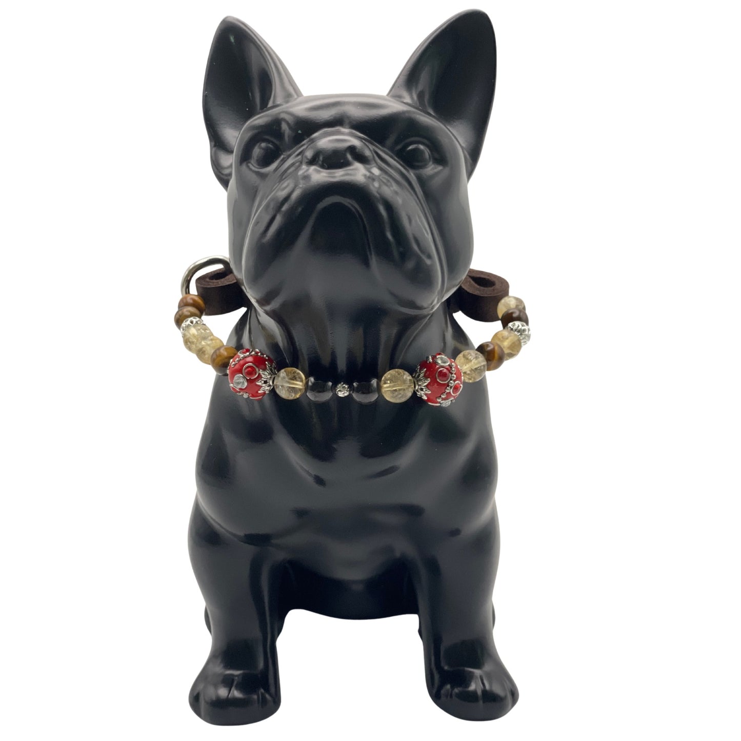 Größe: 28 cm Umfang. Hundehalsband - Edelstein-Design & Luxus vereint mit Tigerauge, Citrin und Granat