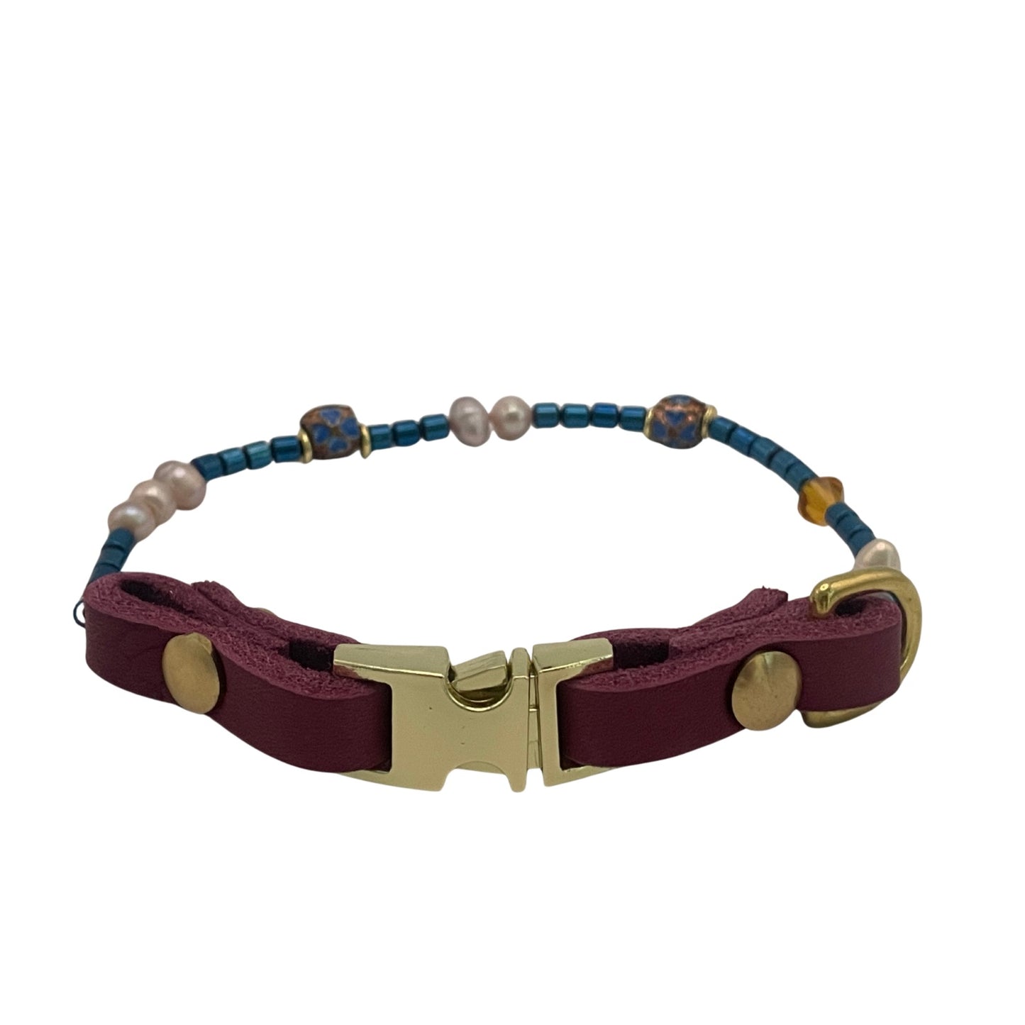 Größe: 32 cm Umfang. Edelstein - Hundehalsband - mit echten Süßwasserperlen