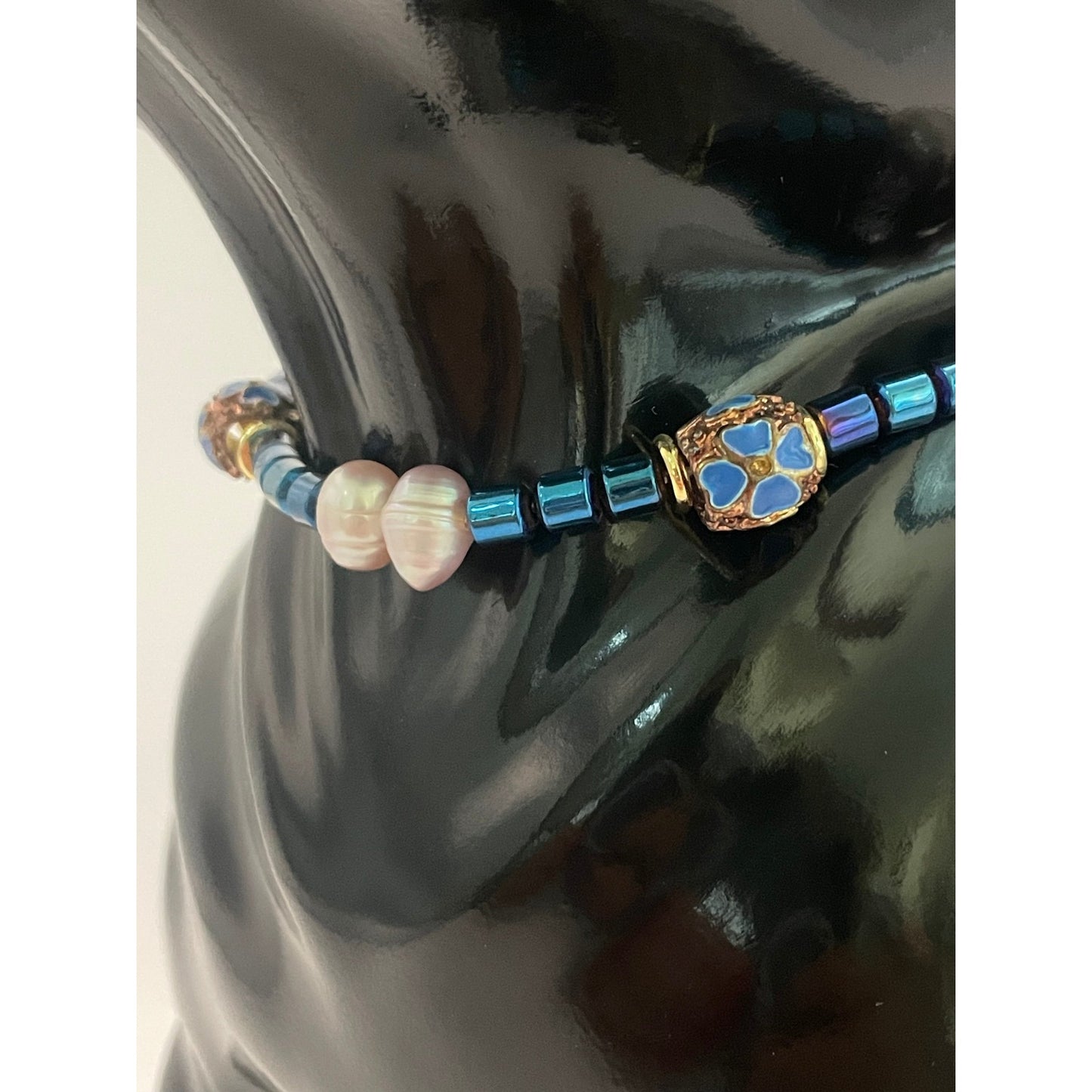 Größe: 32 cm Umfang. Edelstein - Hundehalsband - mit echten Süßwasserperlen