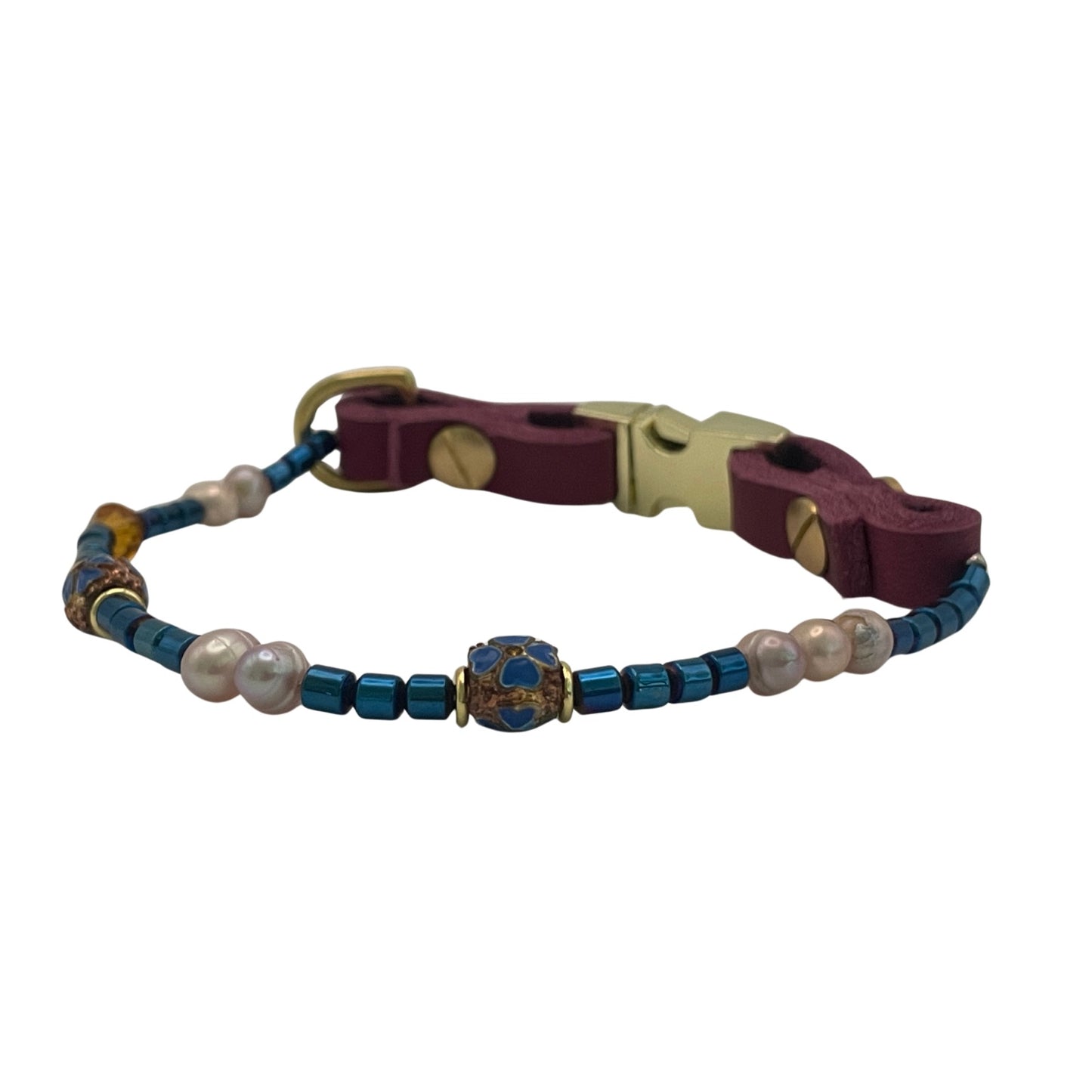 Größe: 32 cm Umfang. Edelstein - Hundehalsband - mit echten Süßwasserperlen