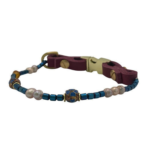 Größe: 32 cm Umfang. Edelstein - Hundehalsband - mit echten Süßwasserperlen