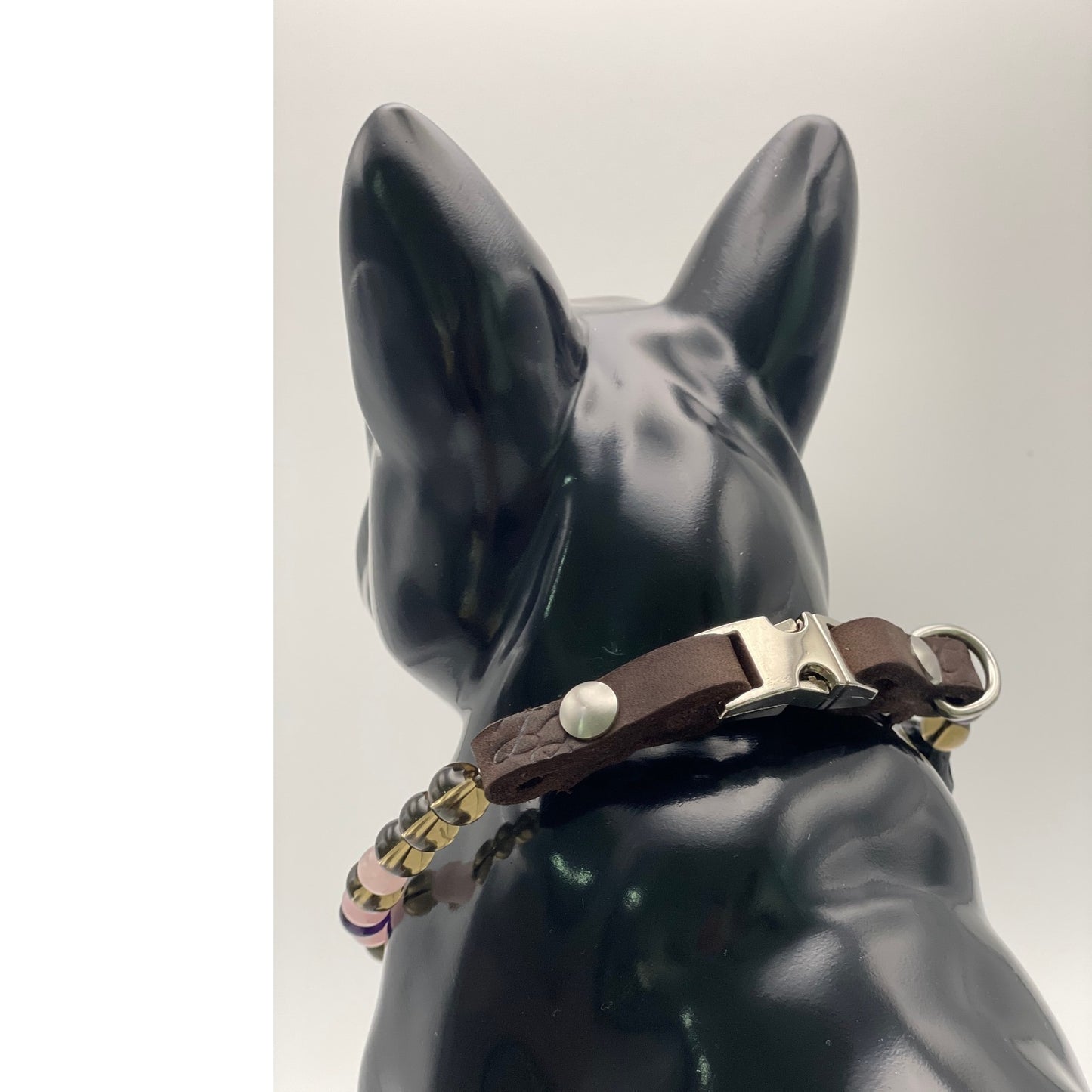 Größe: 42 cm Umfang. Edelstein-Hundehalsband im Designerstil - mit Amethyst, Rosenquarz, Rauchquarz und Tektit