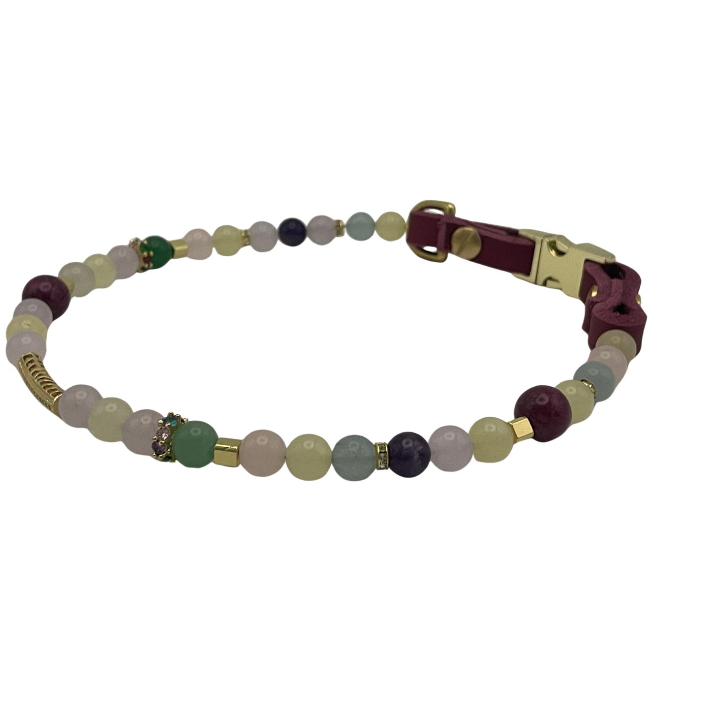 Größe: 47 cm Umfang. Designer - Edelstein - Hundehalsband mit Rubin, Amethyst und Achat