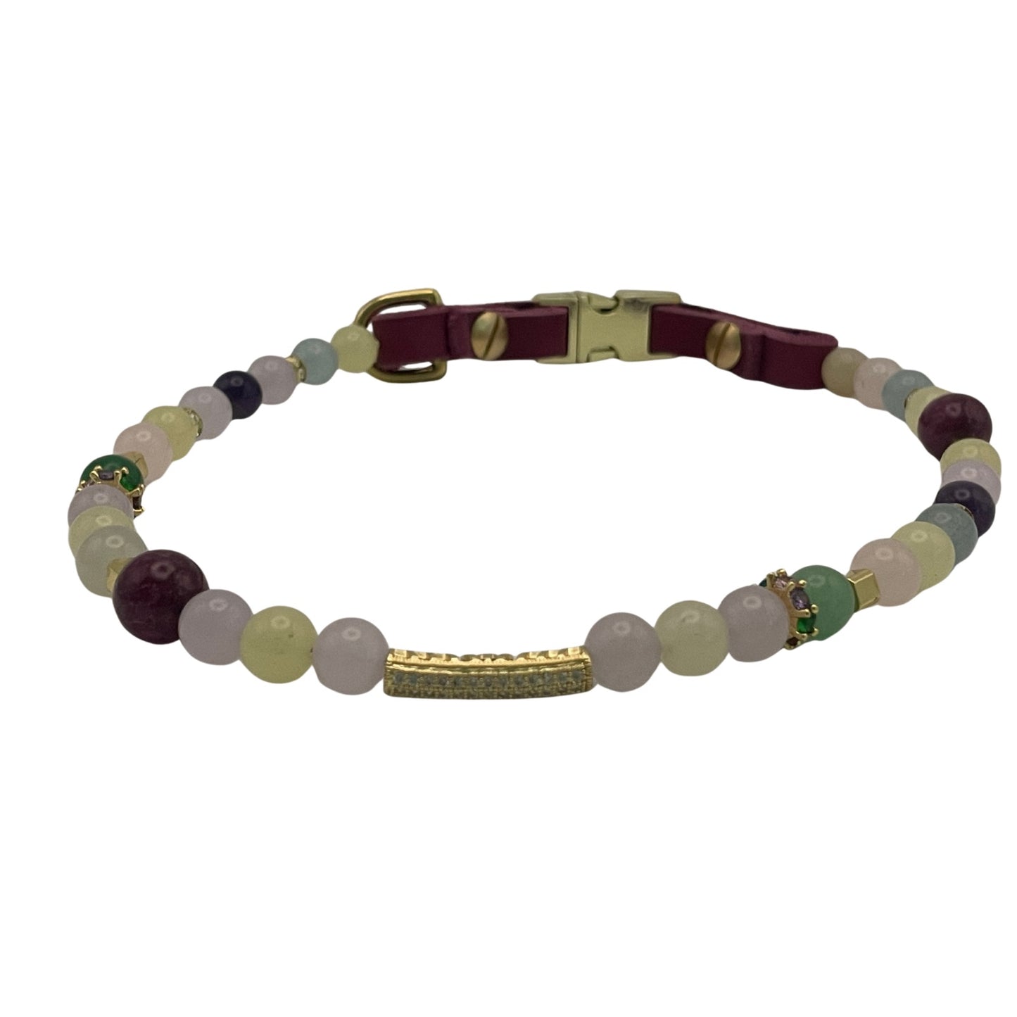 Größe: 47 cm Umfang. Designer - Edelstein - Hundehalsband mit Rubin, Amethyst und Achat