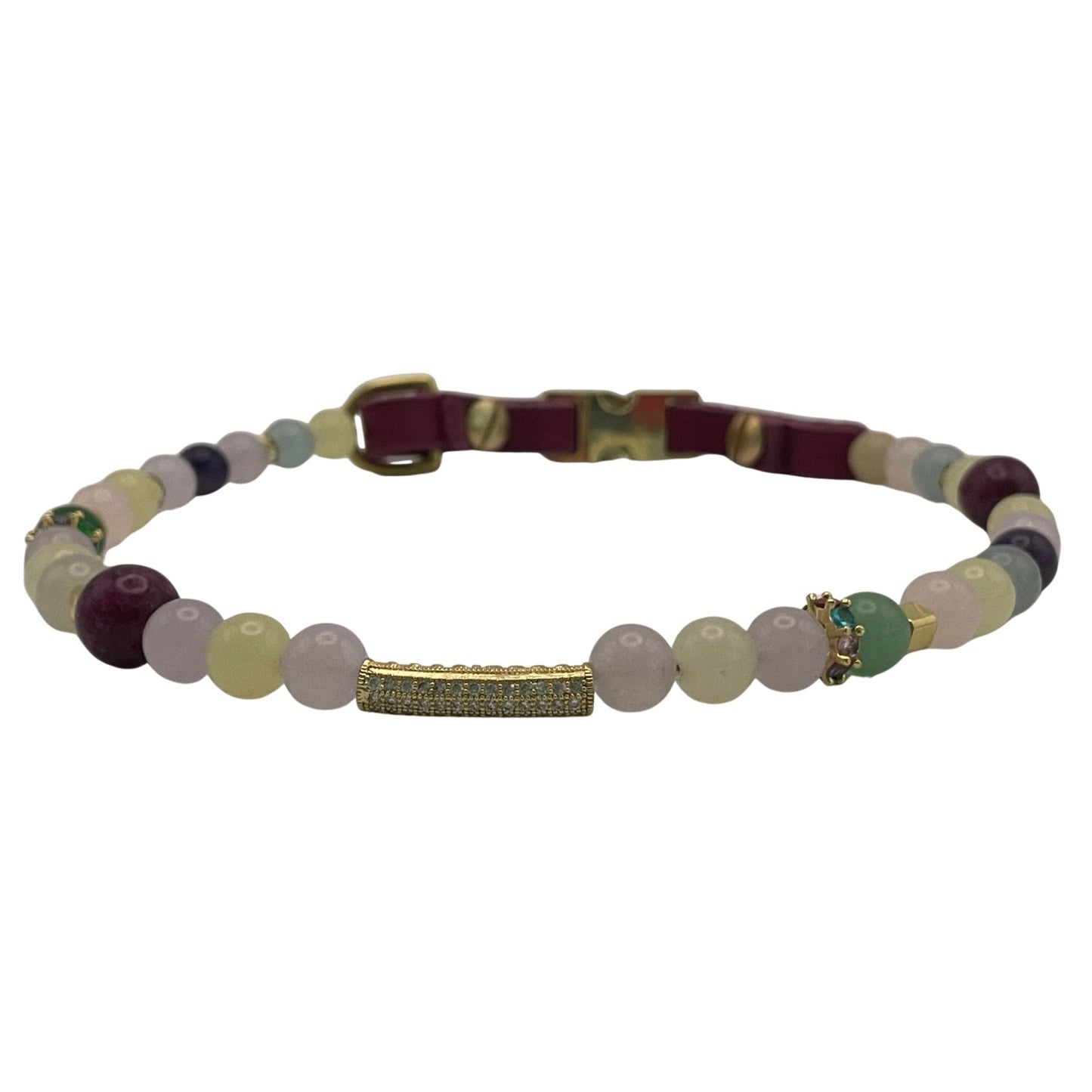 Größe: 47 cm Umfang. Designer - Edelstein - Hundehalsband mit Rubin, Amethyst und Achat