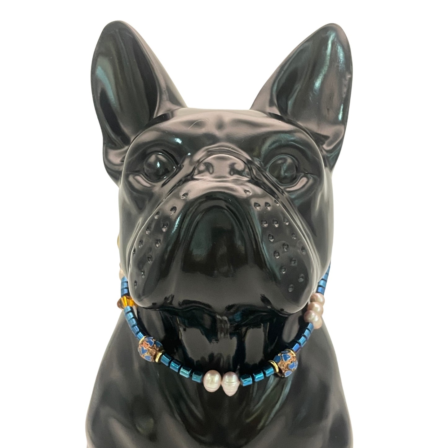 Größe: 32 cm Umfang. Edelstein - Hundehalsband - mit echten Süßwasserperlen