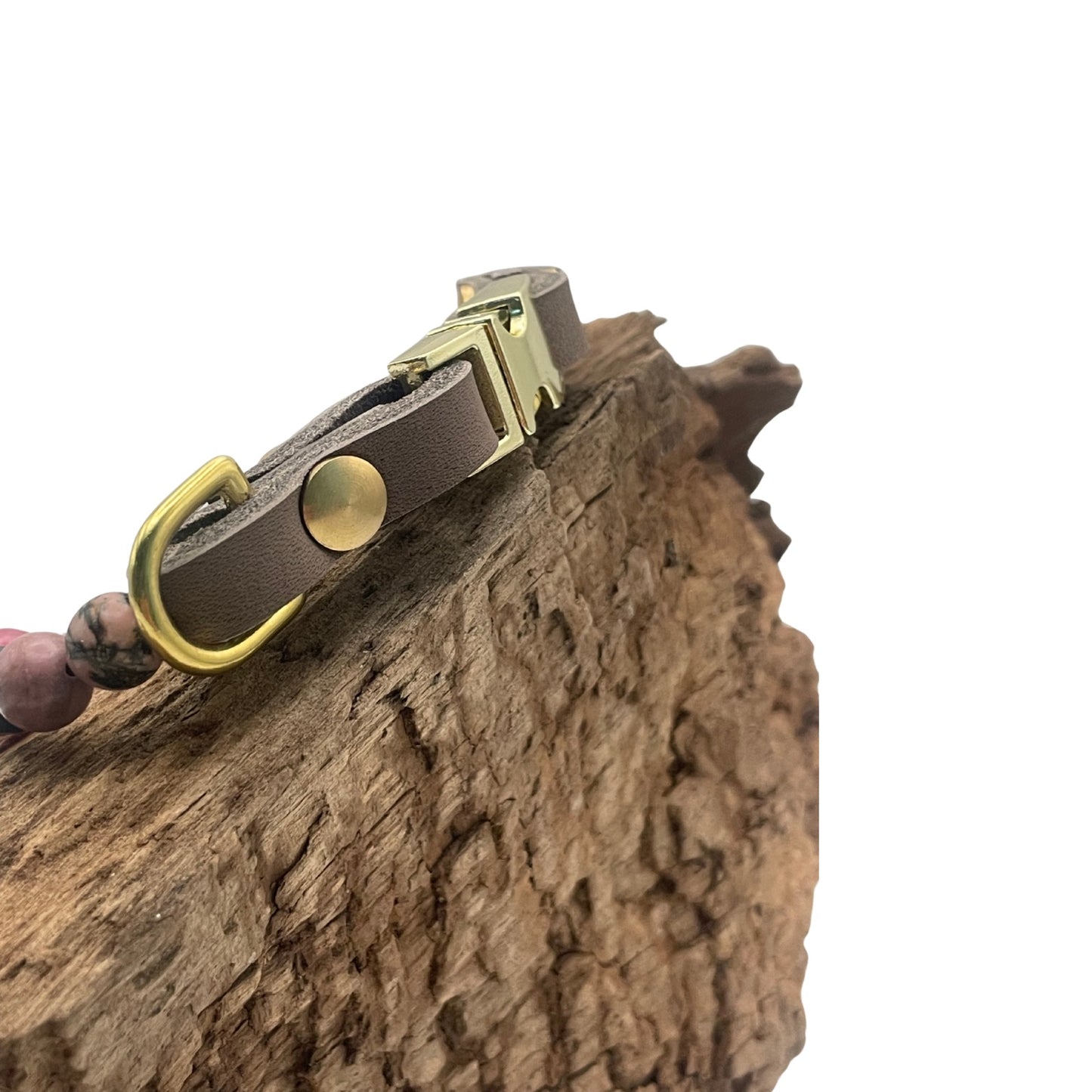 Größe: 28 cm Umfang. Edelstein - Hundehalsband - mit Tigerauge, Rhodonit und Rubin