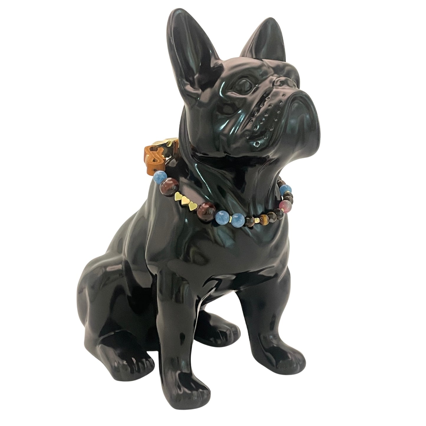 Größe: 36 cm Umfang. Edelstein - Hundehalsband - mit Tigerauge, Aquamarin und Achat