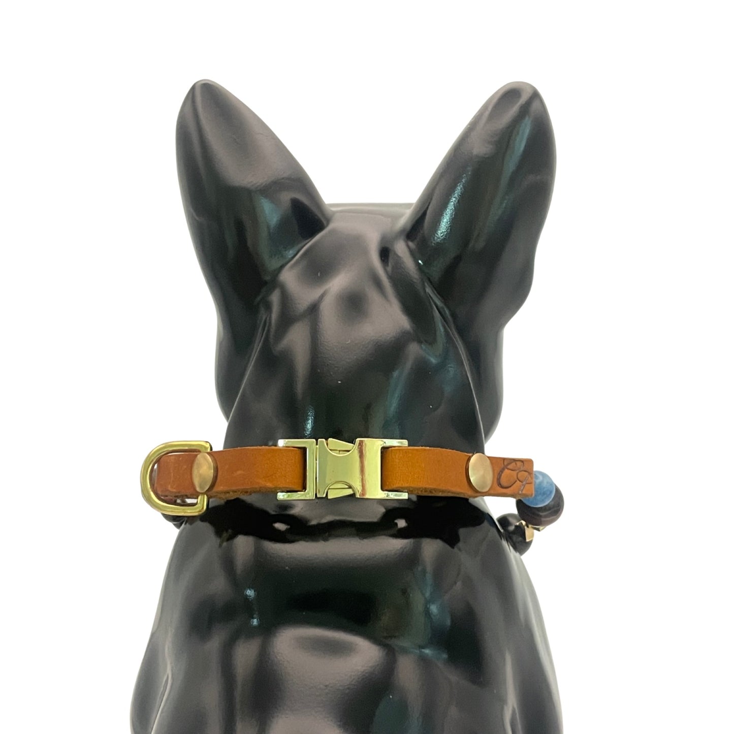 Größe: 36 cm Umfang. Edelstein - Hundehalsband - mit Tigerauge, Aquamarin und Achat