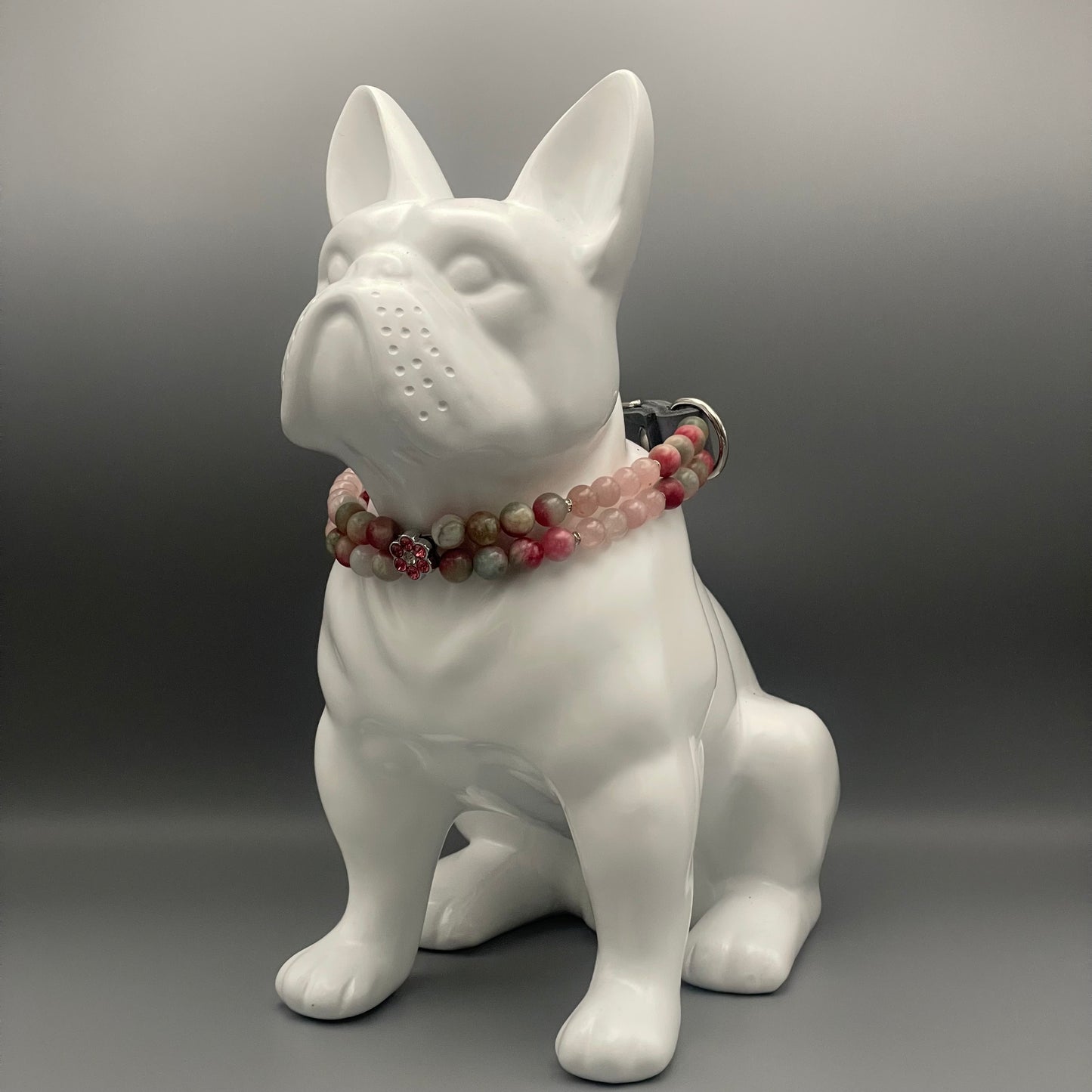 Größe: 36 cm Umfang. Edelstein-Hundehalsband mit Achat und Rosenquarz