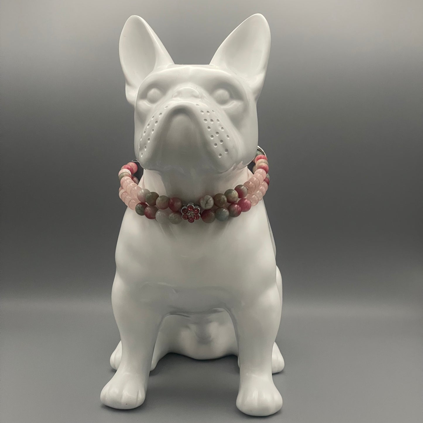 Größe: 36 cm Umfang. Edelstein-Hundehalsband mit Achat und Rosenquarz