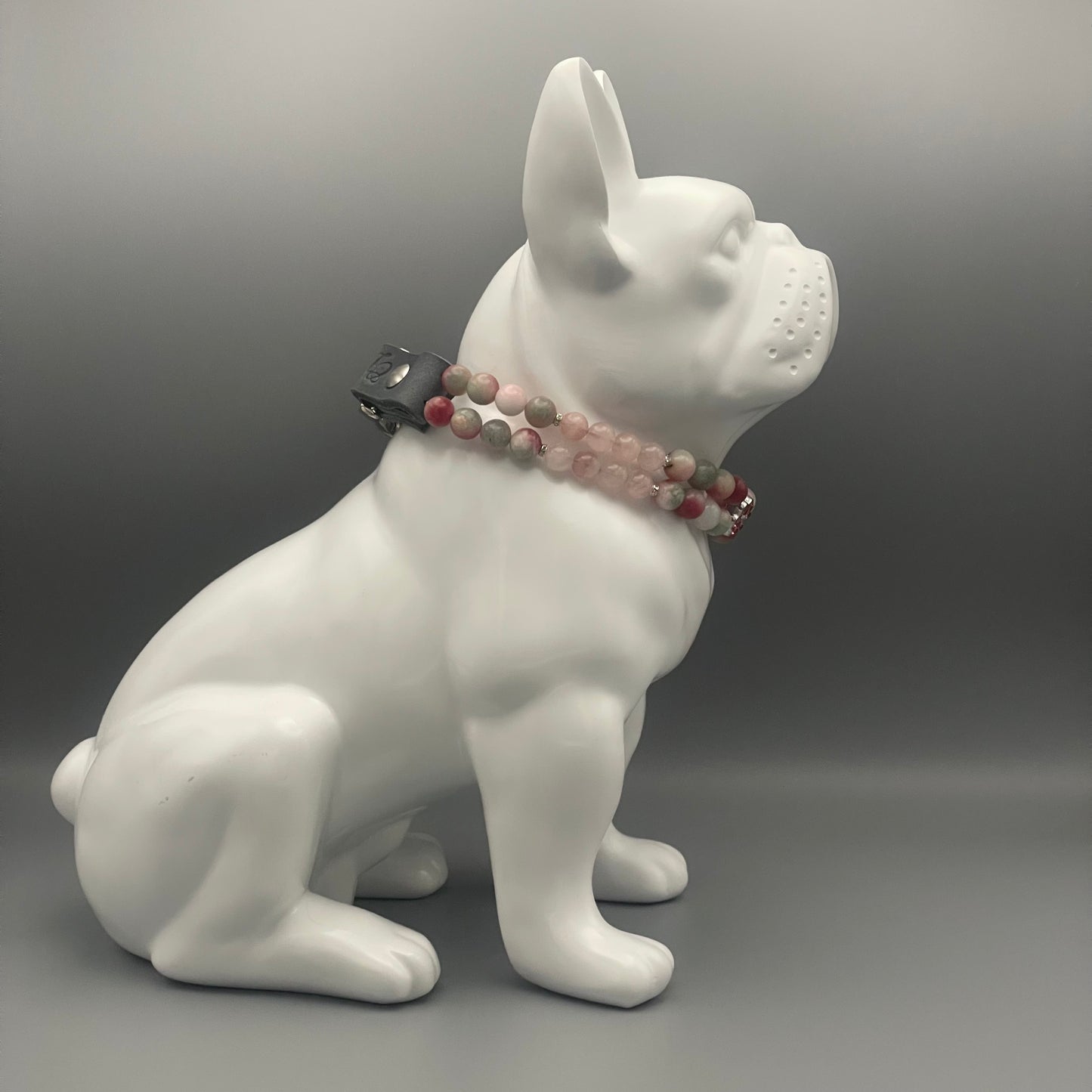 Größe: 36 cm Umfang. Edelstein-Hundehalsband mit Achat und Rosenquarz