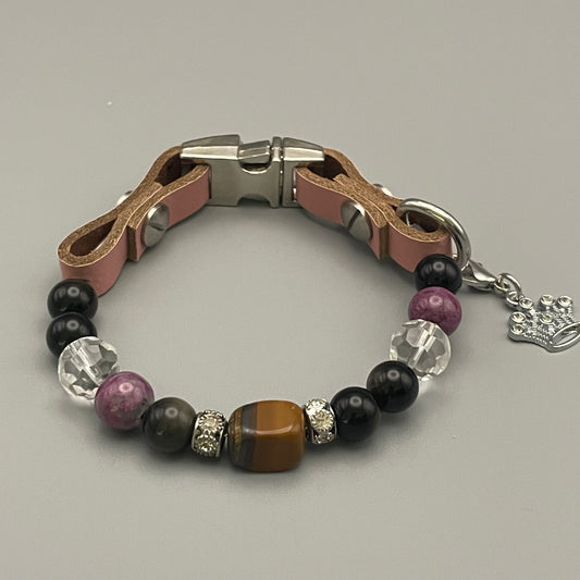 Größe: 24 cm Umfang. Royal Guardian • Edelstein-Hundehalsband – mit Obsidian, Turmalin & Tigerauge