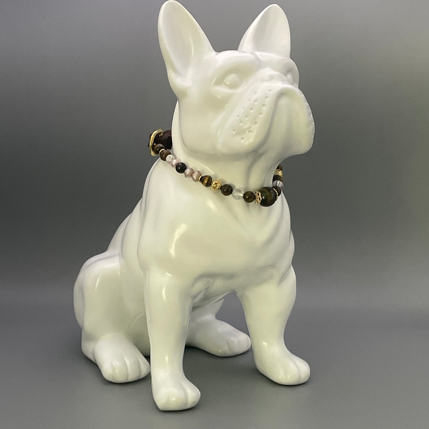 Größe: 30 cm Umfang. Edelstein-Hundehalsband – mit Süßwasserperlen & Tigerauge