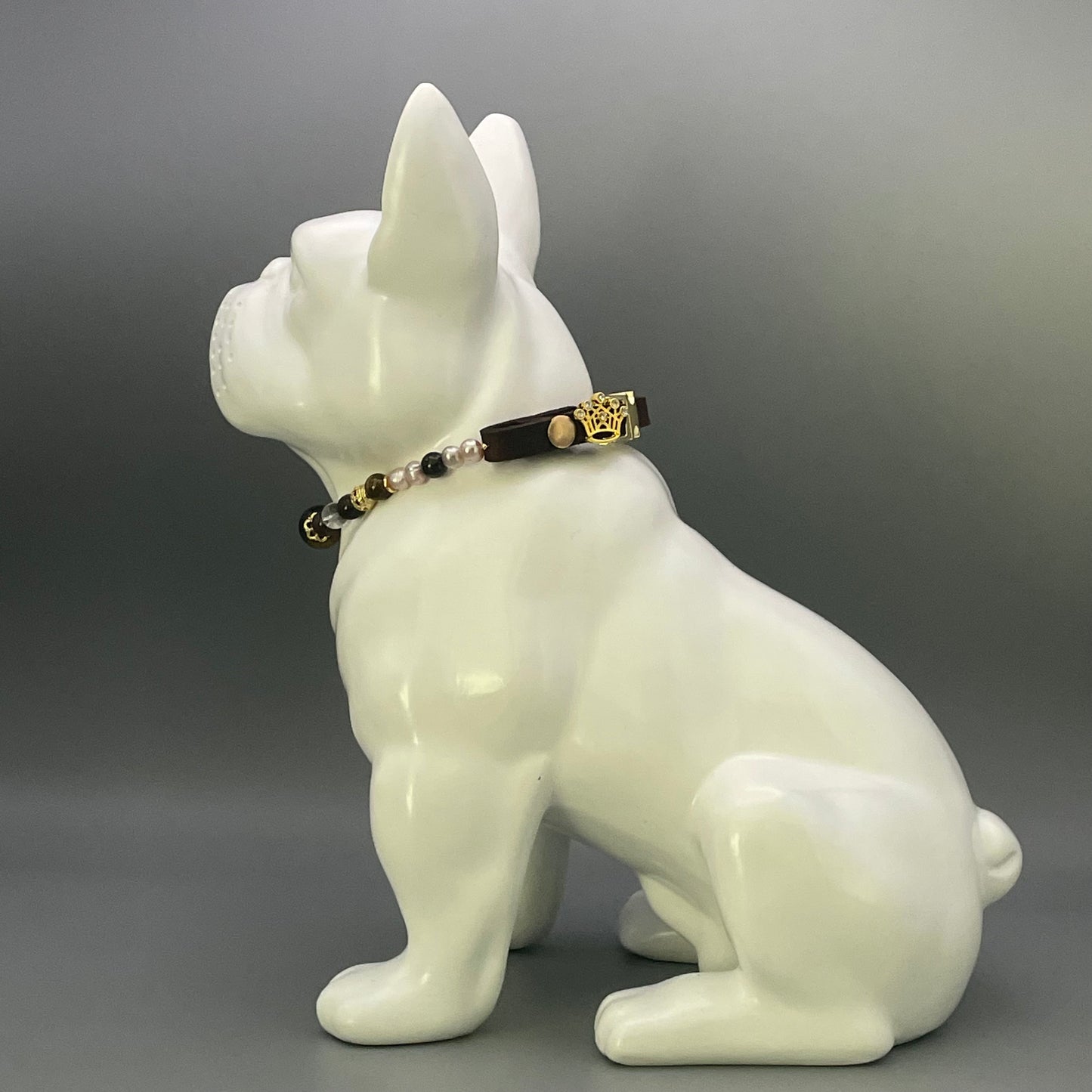 Größe: 30 cm Umfang. Edelstein-Hundehalsband – mit Süßwasserperlen & Tigerauge