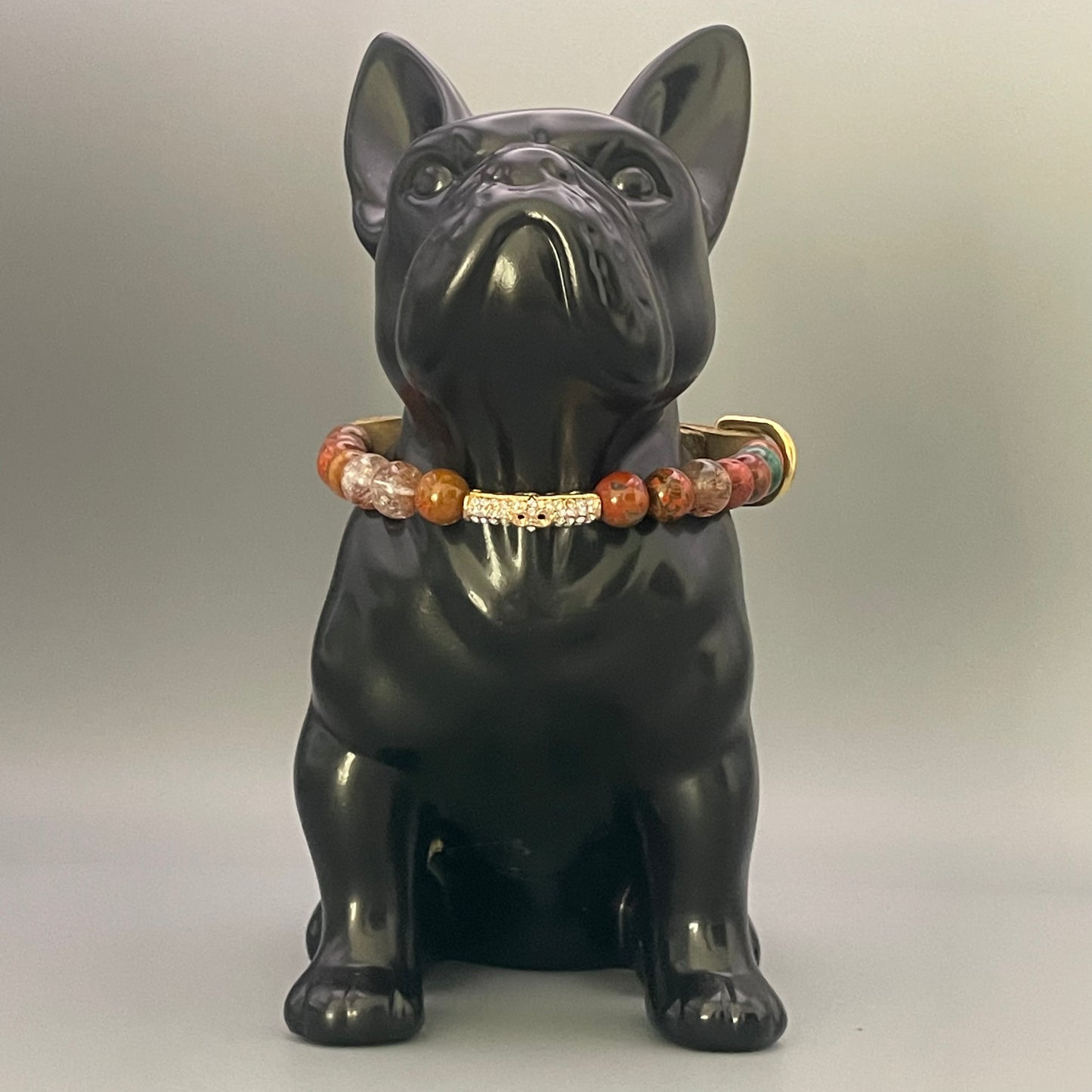 Größe: 28 cm Umfang. Edelstein-Hundehalsband – mit Feuerachat, Rutilquarz und Malachit.