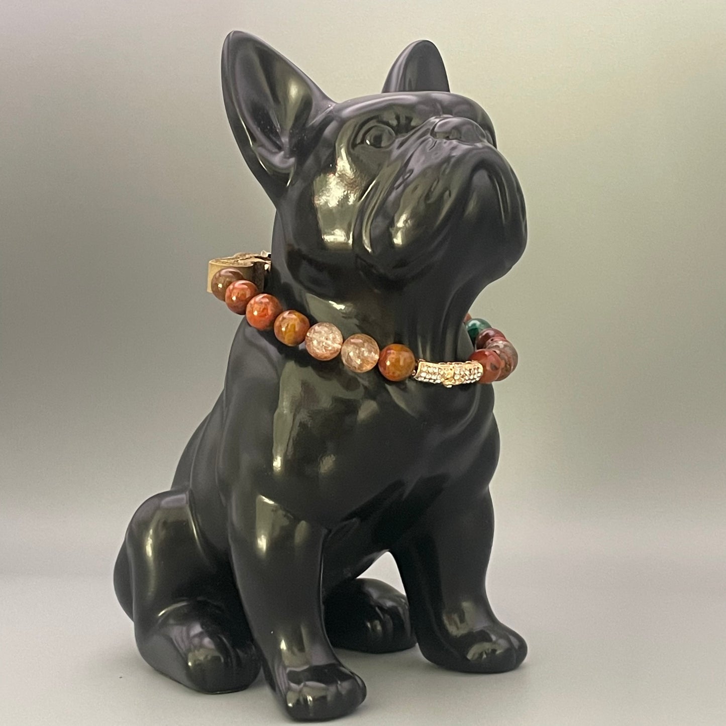 Größe: 28 cm Umfang. Edelstein-Hundehalsband – mit Feuerachat, Rutilquarz und Malachit.