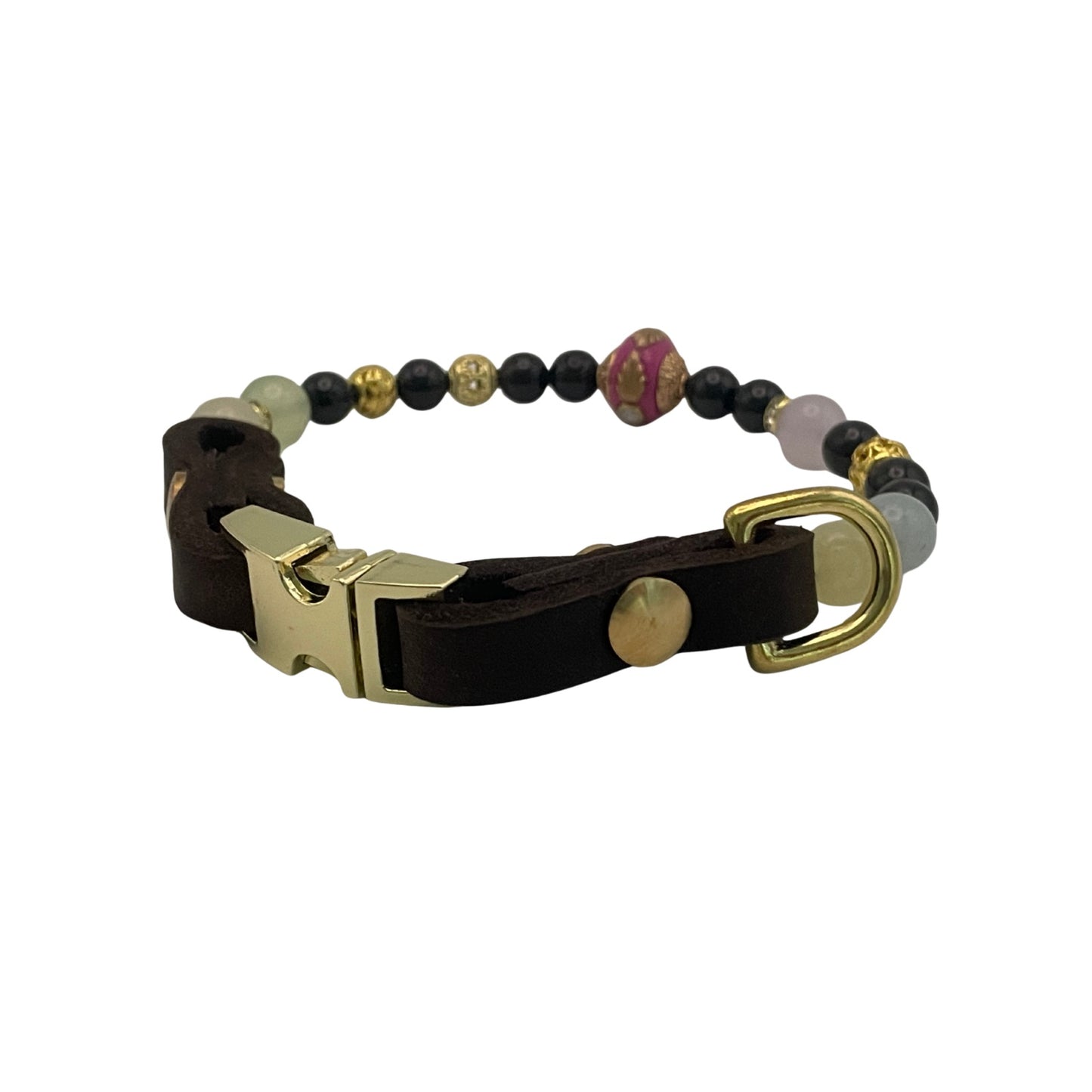 Größe: Umfang 28 cm. Edelstein- Hundehalsband - mit Granat und Achat