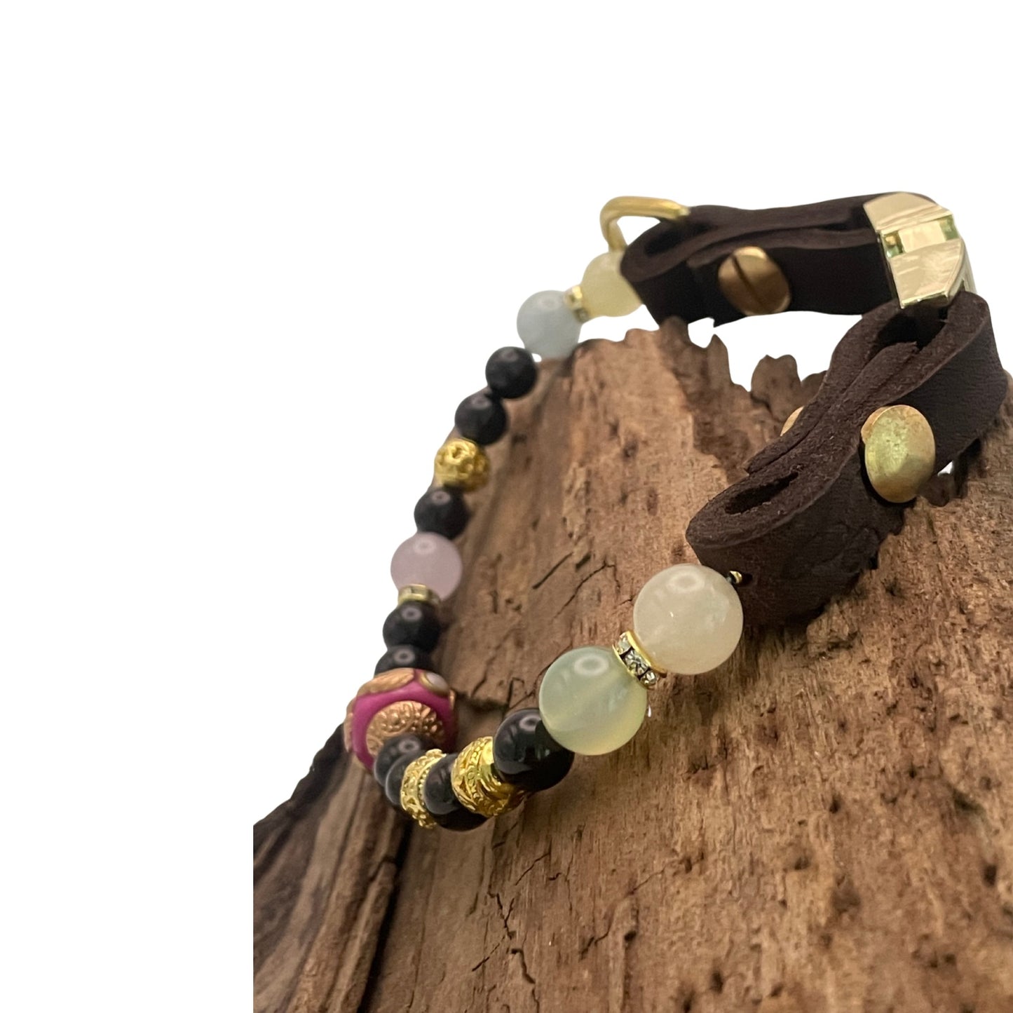 Größe: Umfang 28 cm. Edelstein- Hundehalsband - mit Granat und Achat