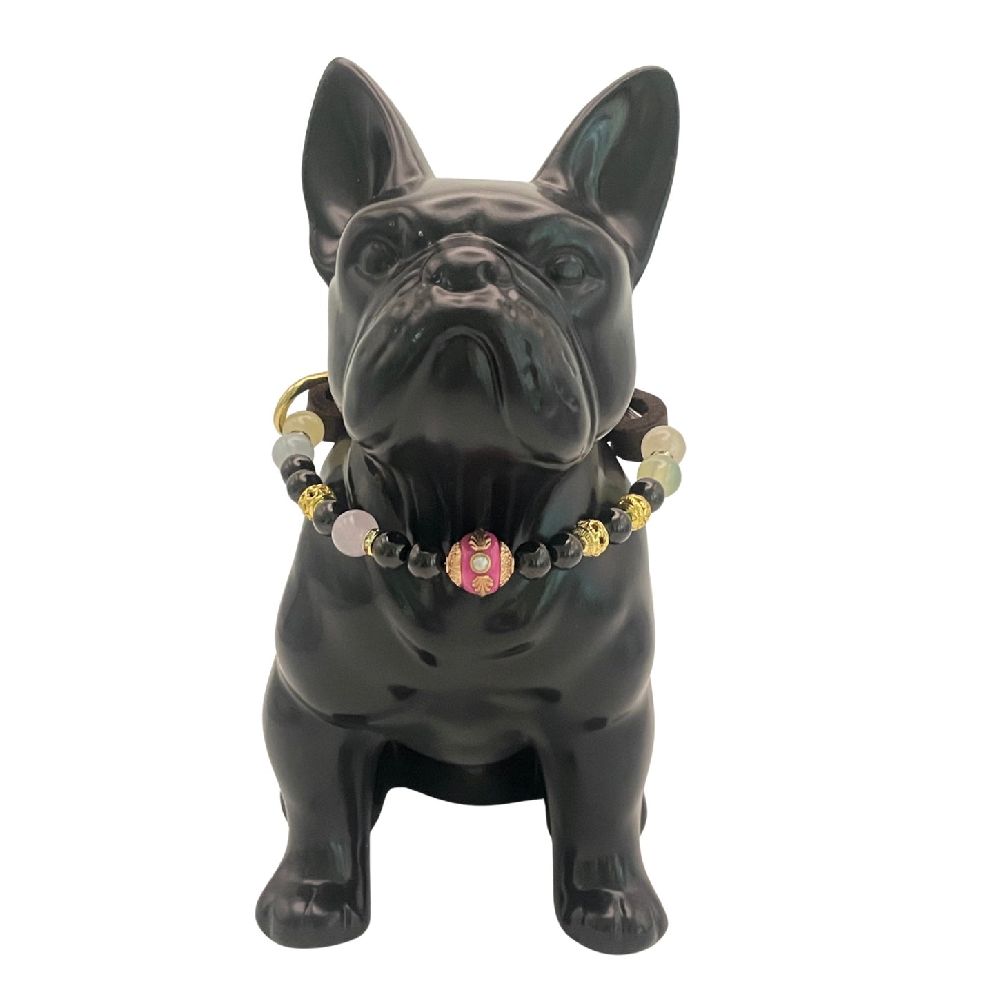 Größe: Umfang 28 cm. Edelstein- Hundehalsband - mit Granat und Achat