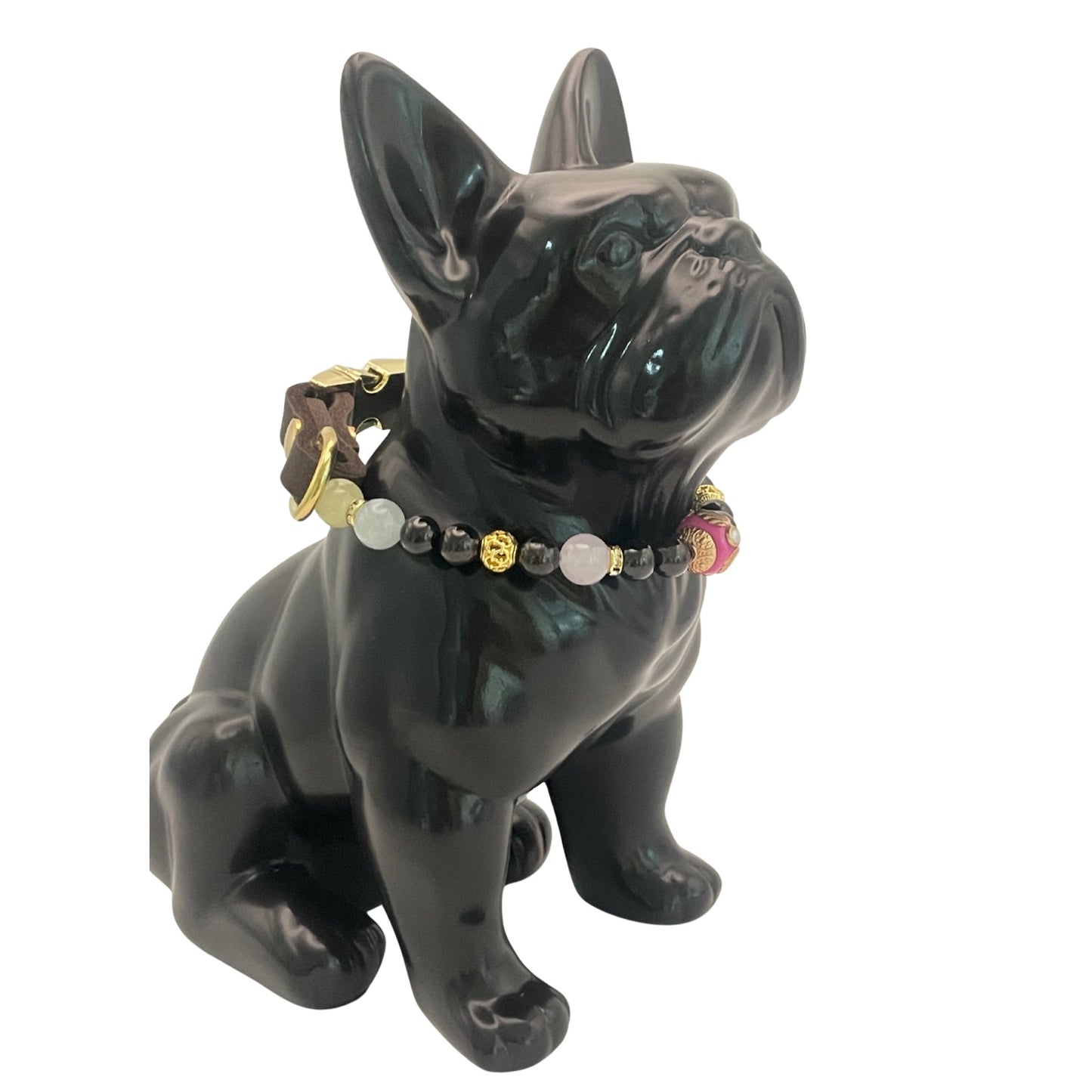 Größe: Umfang 28 cm. Edelstein- Hundehalsband - mit Granat und Achat